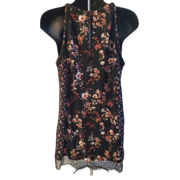 White House Black Market  Floral Black Sleeveless Halter With Lace Detail Size M - Picture 7 of 9